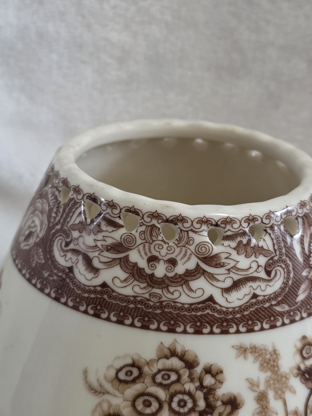 Vintage Skye McGhie Fine Porcelain Brown Transferware Tea Light Candle Lamp - Picture 7 of 10